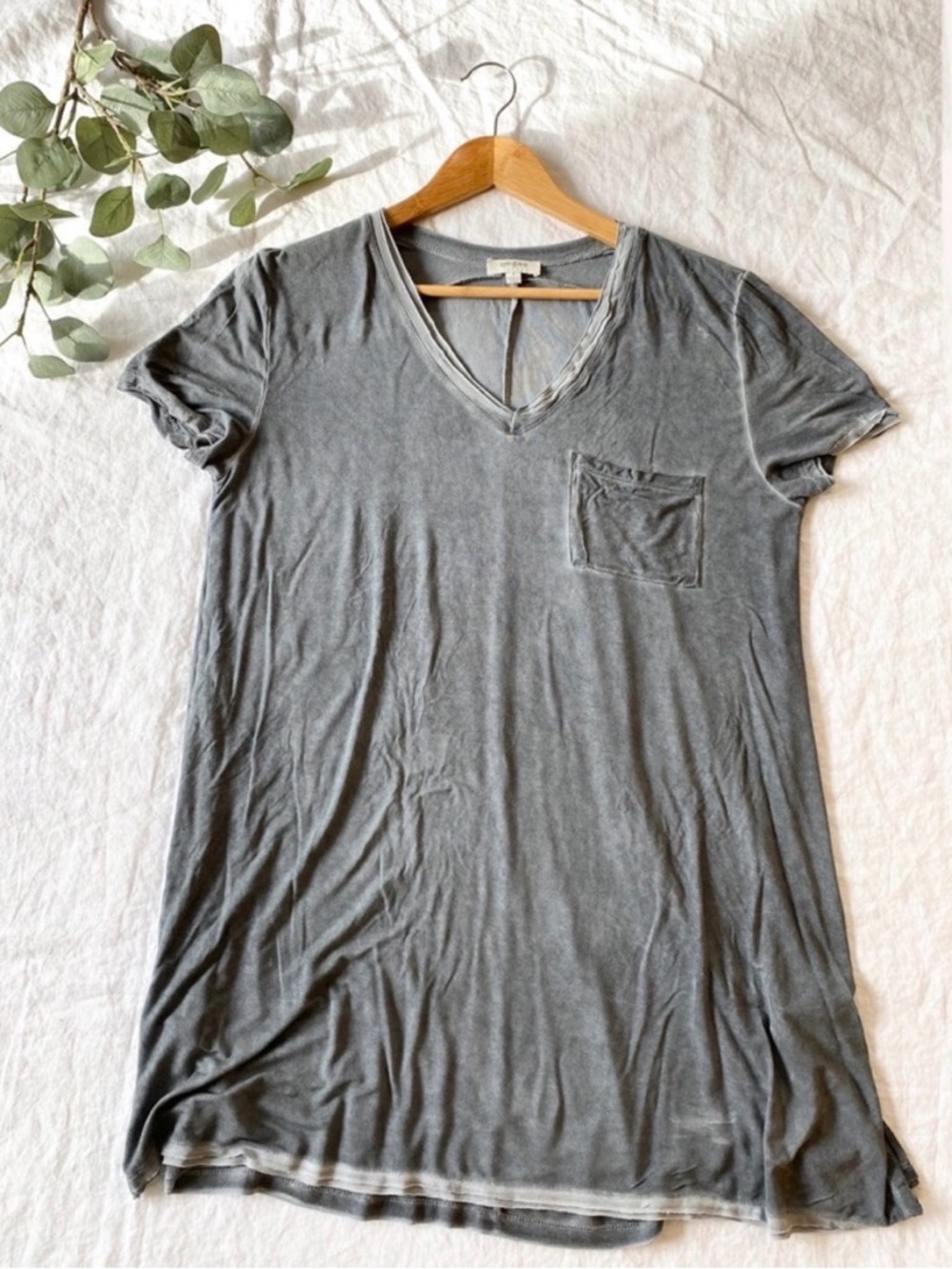 Umgee Grey Short Sleeve Fringe T-shirt Dress - Picture 2 of 9
